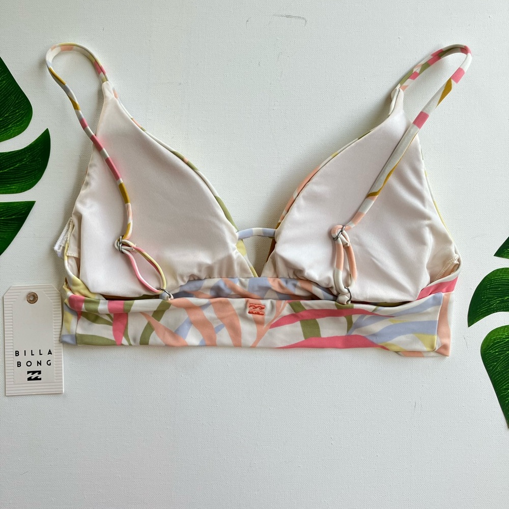Billabong Pastel Leaf Print Bikini Top - White, Pink, Yellow, Blue, Tan - Picture 5 of 6